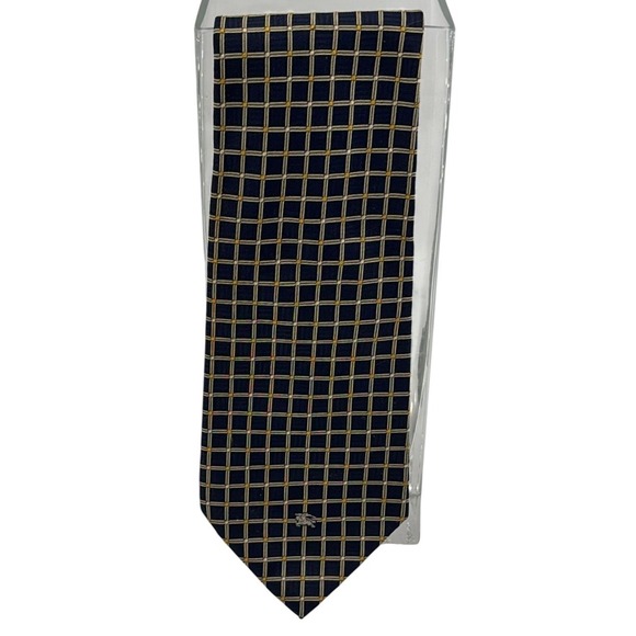 Burberrys Other - Burberrys Mens Silk Tie Navy Blue Gold Grid Check Prorsum Knight Logo Vintage